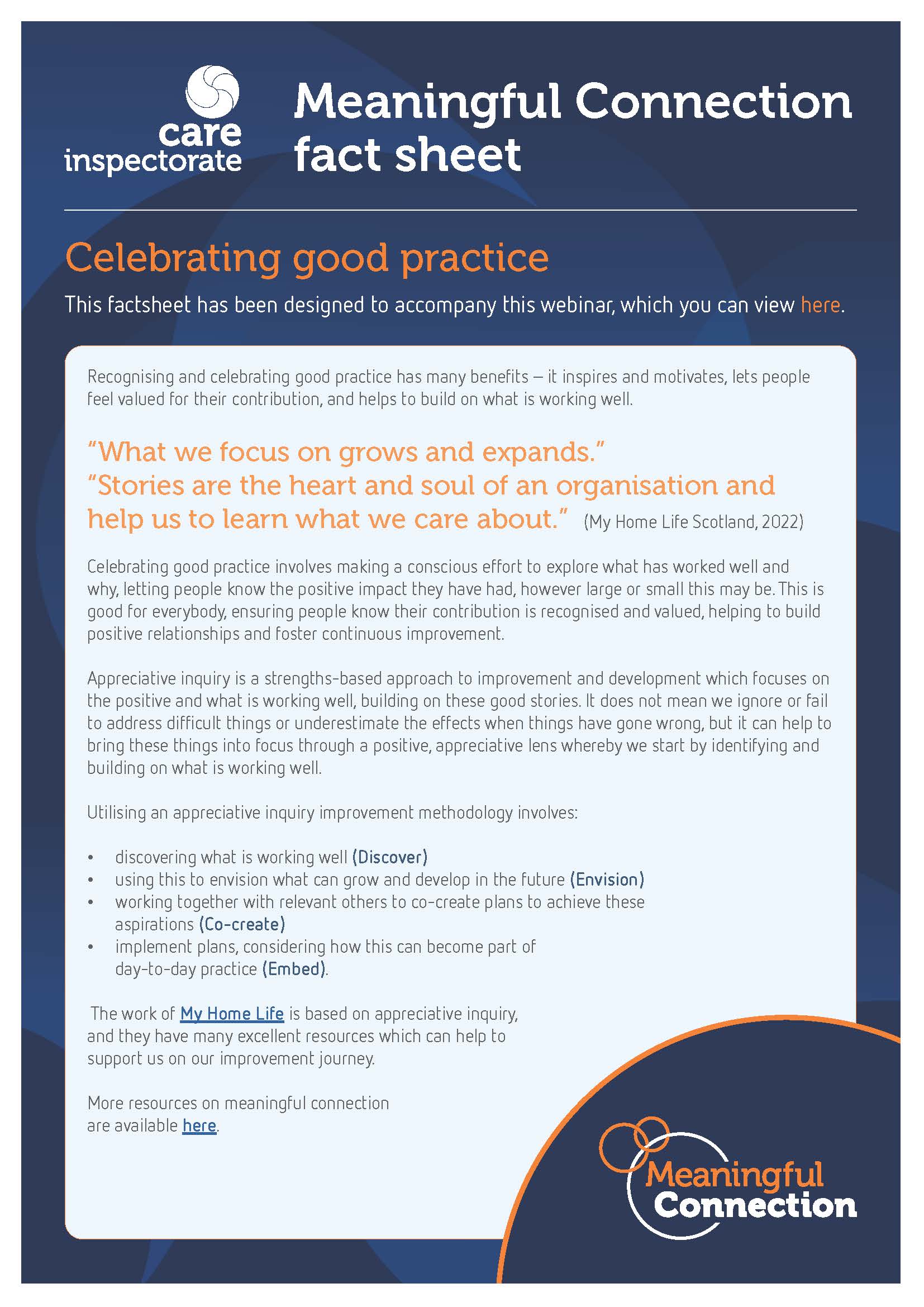Meaningful connection fact sheet Celebrating good practice
