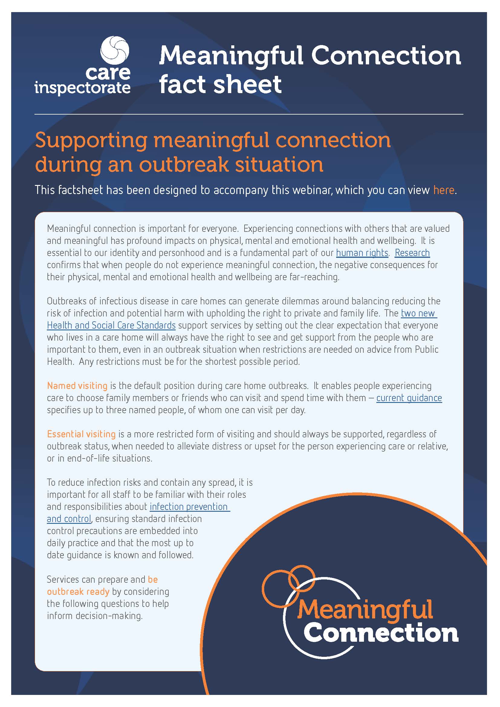 Meaningful connection fact sheet Supporting an outbreak situation Page 1